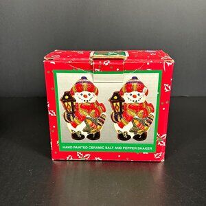 Vintage Snowman with Lantern Salt and Pepper Shakers Ceramic 2000 with Box
